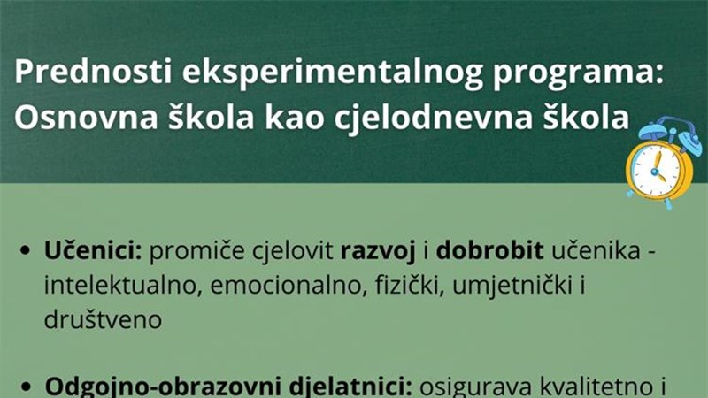 Rok za sudjelovanje u eksperimentalnom programu cjelodnevne škole do 5. svibnja